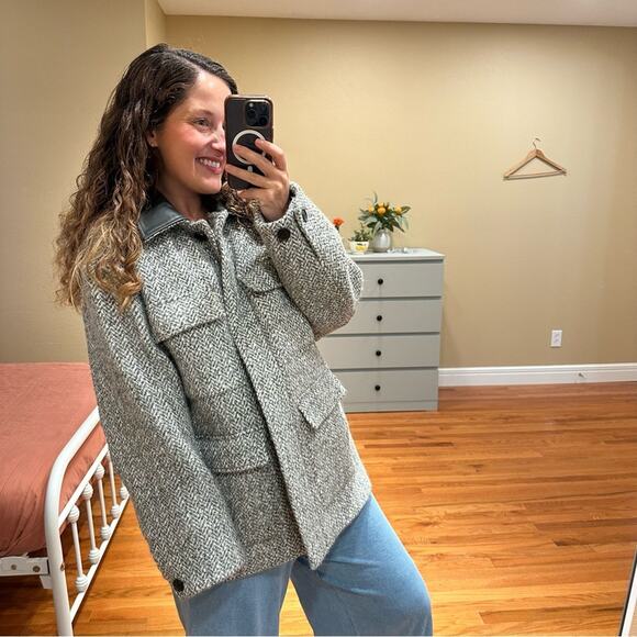 NWT Madewell Gray Herringbone Alpaca Wool Italian Fabric Coat Jacket Medium - Picture 3 of 16